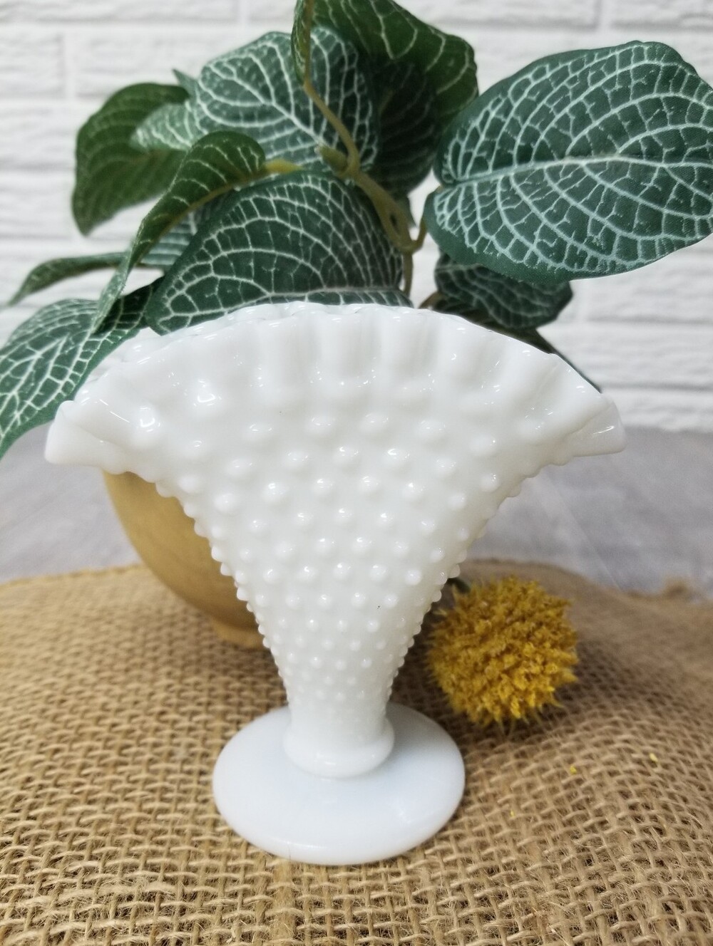 Milk Glass Hobnail Fan Vase